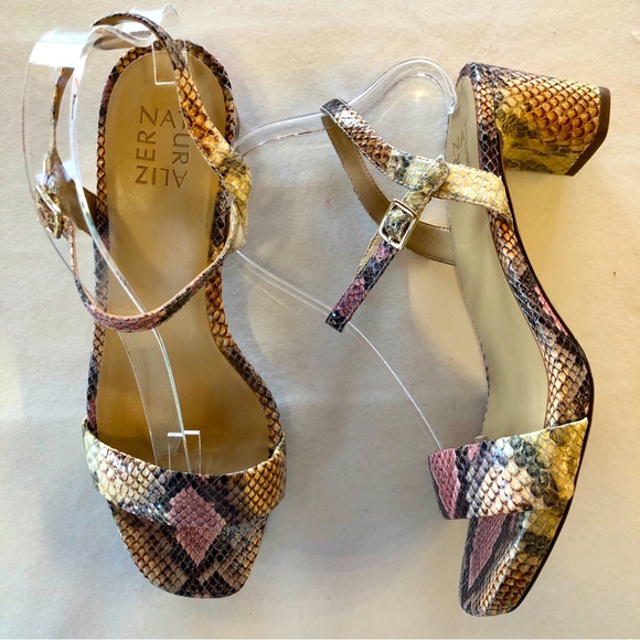 NATURALIZER (8.5W) Ivy Leather Snakeskin Print Sandals Mauve Tan Black - Picture 4 of 16